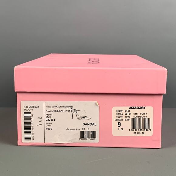 ESCADA Size 9 Black Silver Silk Rhinestones Ankle Strap Sandals - Picture 10 of 10